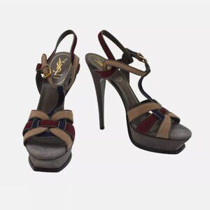 Yves Saint Laurent YSL multicolor Tribute suede leather 37.5 sandals platform